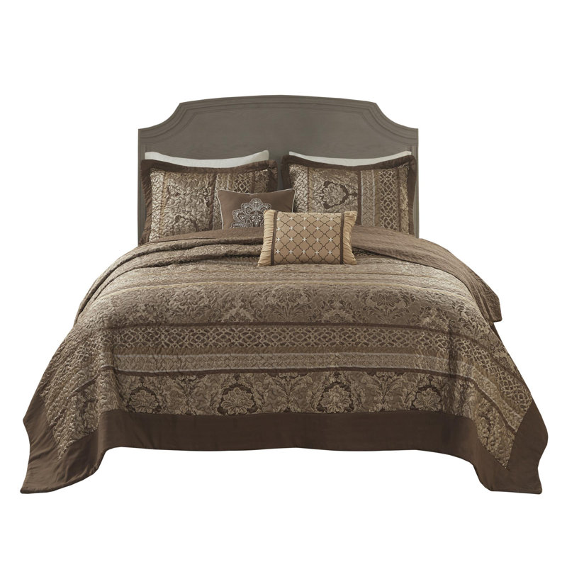 Reversible Jacquard Bedspread Set of 5, Queen Bedspread + 4 Additional Pieces
