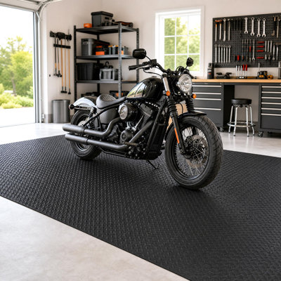Rouleau de tapis de garage robuste, protecteur de plancher imperméable antidérapant en plaque de diamant en PVC pour voiture / VUS / camion / véhicule récréatif et atelier - noir, 2,8 mm, 4 x 6 pi