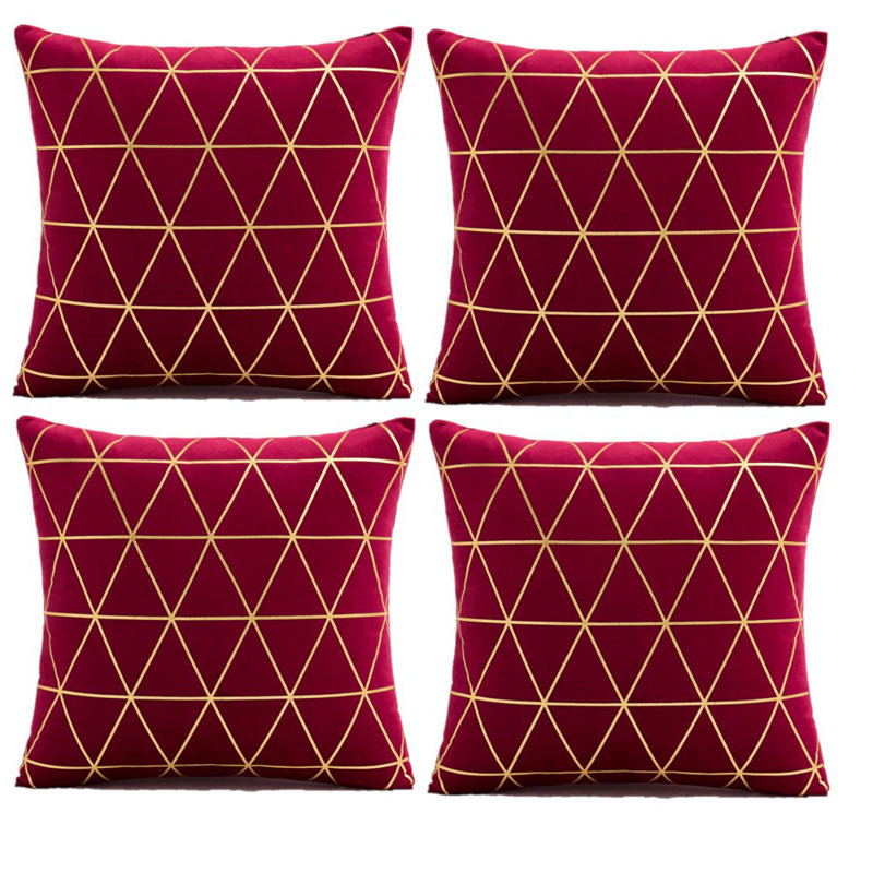 Geometric Velvet Pillow Cover, 18" x 18", Wine Red