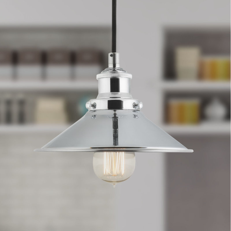 Luminaire suspendu conique à 1 lumière Gravette, Chrome poli