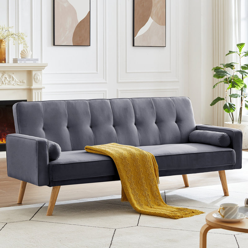 72" Mid-Century Style Linen Fabric Chesterfield Sofa 72"., Dark Gray