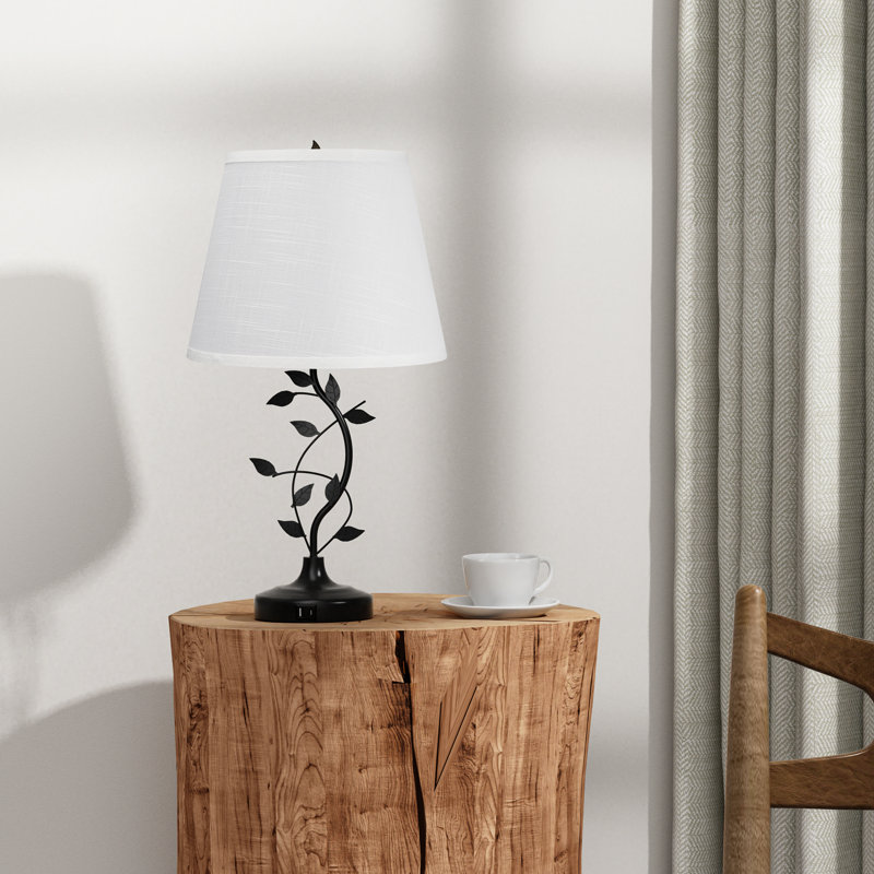 Lampe de table 25 po en métal noir avec contrôle tactile et USB A&C, Blanc