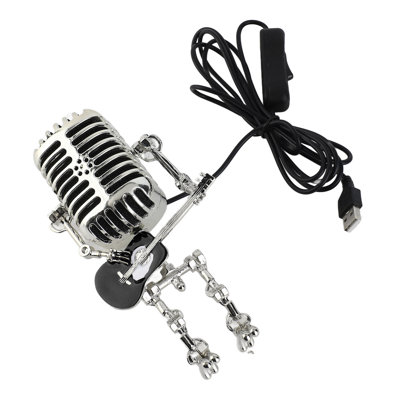 Lampe de table rétro avec micro et guitare rétro en métal USB en aluminium rétro pour bureau de chambre à coucher noir