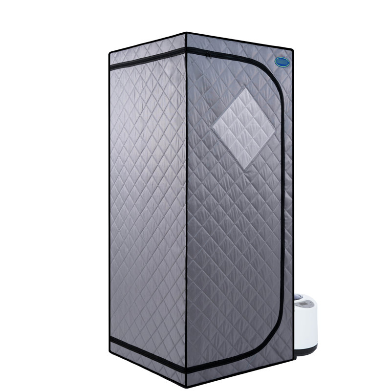 Full Size Portable Tent - Home Spa Comfort Area. Grey. 2.2L Steam Generator. 150F Max Temperature. . Remote Controlled With Timer. Foldable Chair Included. Waterproof Fabric. Easy To Assemble And
