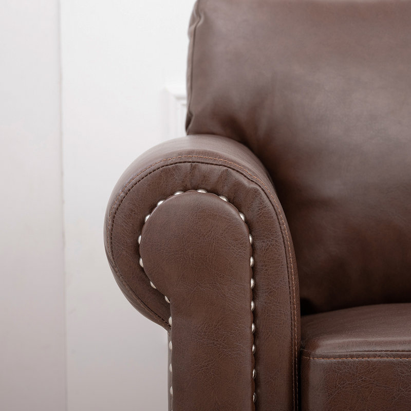 Canapé en cuir végétalien 83,86 po Boel, Similicuir brun, 83.86" W