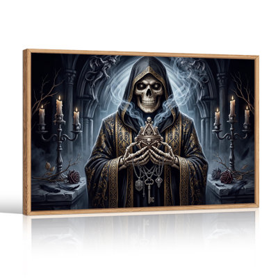 «Grim Reaper Skeleton in Candlelit Gothic Crypt», art mural sur toile