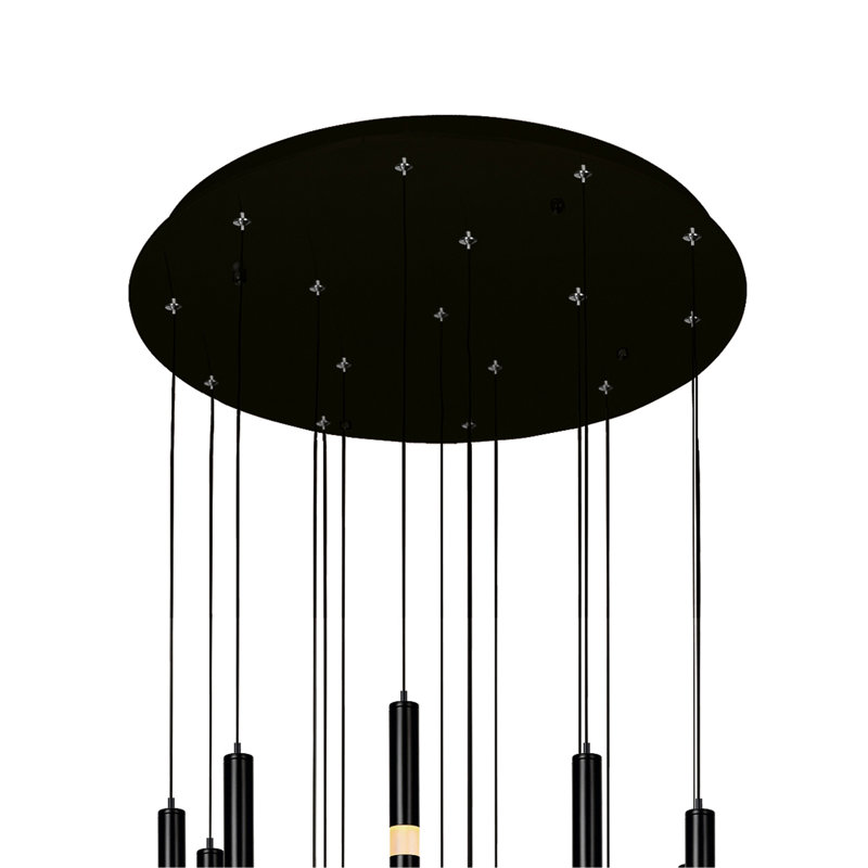 Lustre noir de 24 po pour le salon, la salle à manger ou la chambre à coucher - luminaire suspendu moderne à DEL intégré 16 lumières