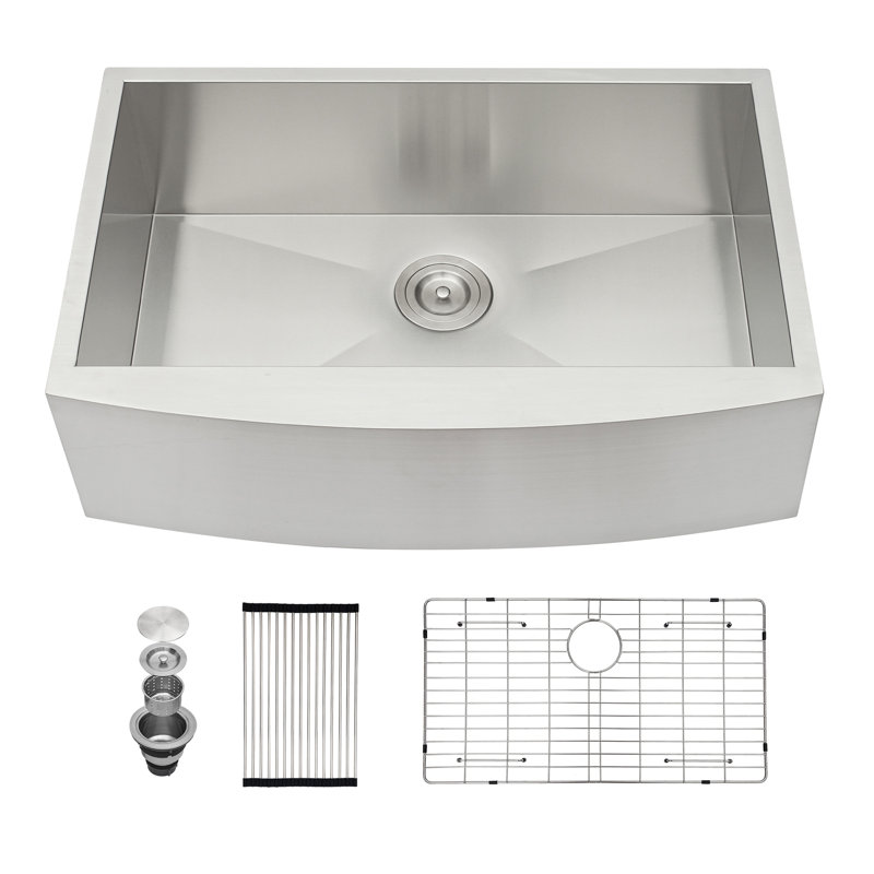 Single Bowl Stainless Steel Kitchen Sink, 33" L x 20" W