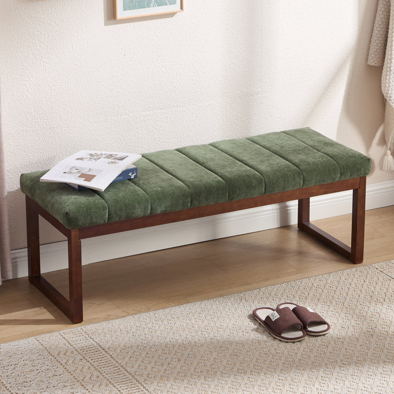 53'' Wide Upholstered Bench With Wood Legs, Green