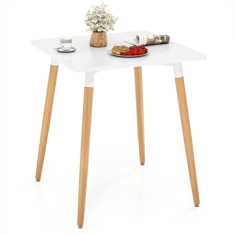 Square Dining Table Farmhouse Minimalist Dinner Table w/ Sturdy Metal Legs