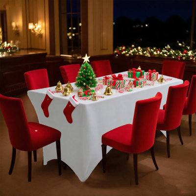 8 pièces / paquet Grande nappe rectangulaire de Noël de 6 pi, couvertures en tricot extensible de poids élevé de 180 g / m², plusieurs couleurs disponibles, convient aux restaurants d'hôtel, aux cuisines et aux décorations de longues tables de salle de réception. Blanc de qualité supérieure et élégant