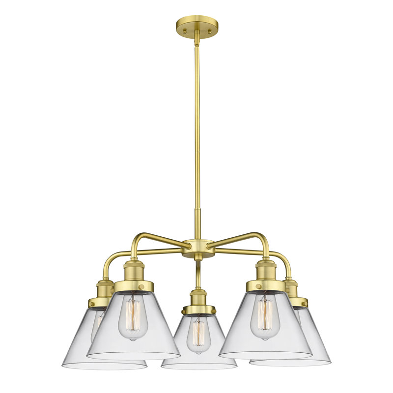 Lustre suspendu 5 lumières Cone, Clair, Or satiné