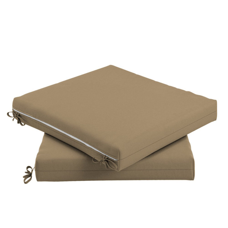 Chair Pad Cushion Set Of 2, 18" X 18" X 2.5", Premium Memory Foam Core With Waterfall Edge, Sunbrella, Patio Cushion For Outdoor Chairs