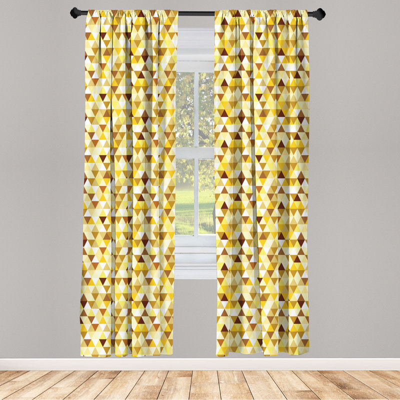 Rideaux 4 panneaux Red Barrel Studio®, losange triangulaire jaune brun foncé blanc, L 56 po x H 63 po