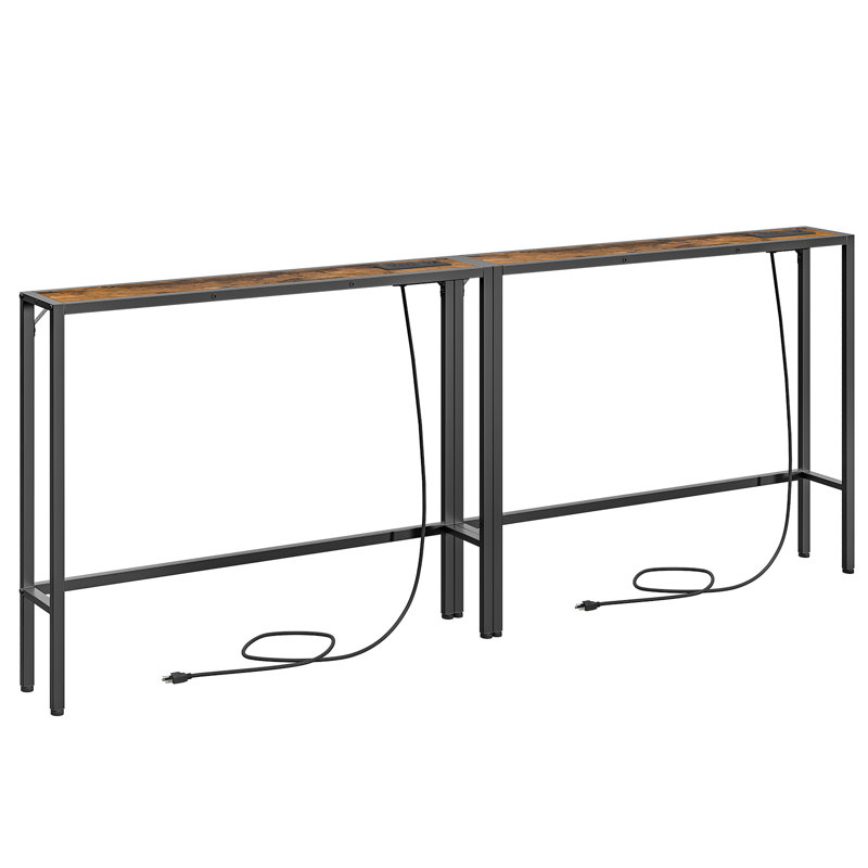 78.7" Narrow Console Table With Charging Station Skinny Behind Couch Table, Brown