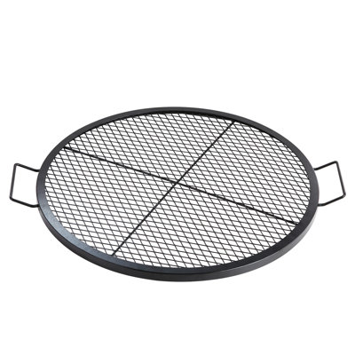 Foyer rond en acier robuste de 30 po avec poignée, idéal pour les fêtes entre amis, avec une résistance aux températures élevées de 30 po, une grille de barbecue, un camping facile à transporter, une chaleur efficace en maille de diamant