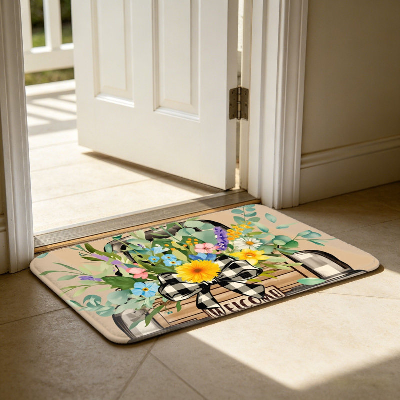 Brown Floral Truck Welcome Door Rug 24 X 36 In for Entrance Porch