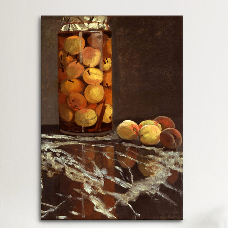 « pot of pêches (das pfirsichglas) » par claude monet, reproduction d’art sur toile, H 26 po x l 18 po x P 1,5 po