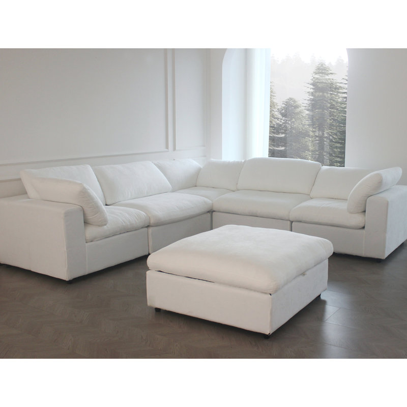 Grand nuage modulaire 8 places - Rembourré de duvet pour la détente. Coussins de siège rembourrés de plumes pour un confort douillet. Conception polyvalente avec pièces réglables. Désinfection sans fermeture à glissière. Cadre. Blanc.