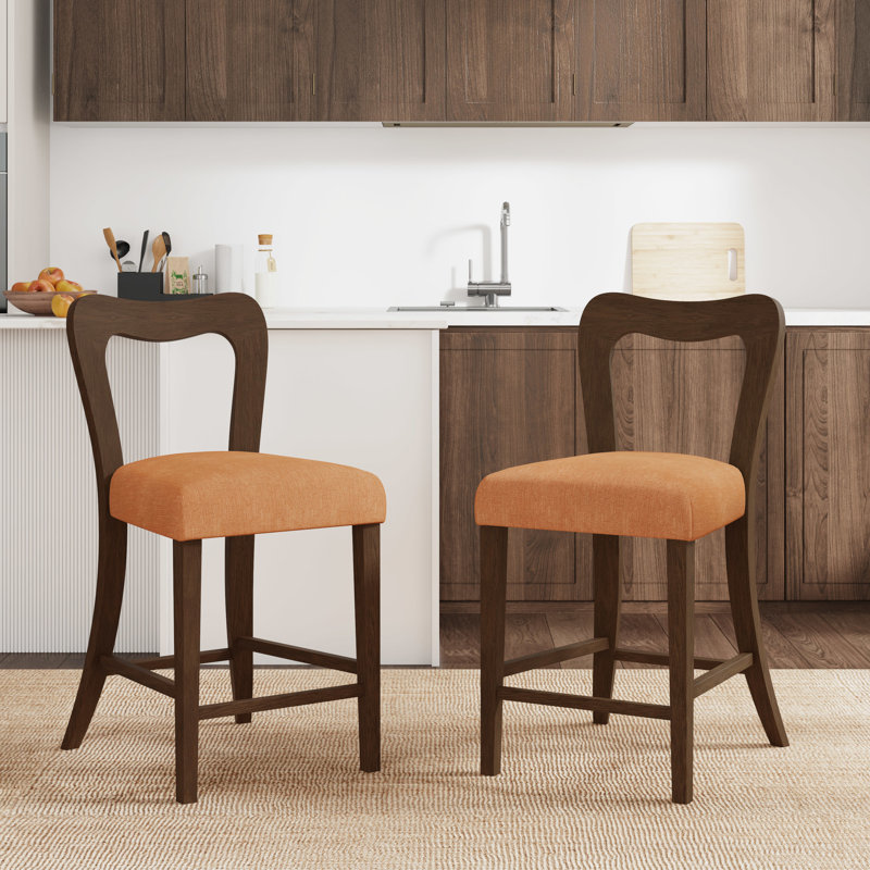 Deux tabourets de comptoir en noyer et structure en bois d'hévéa naturel, conception esthétique distinctive, sièges confortables pour les réunions de famille, deux noyer, fabriqués en bois d'hévéa de haute qualité,
