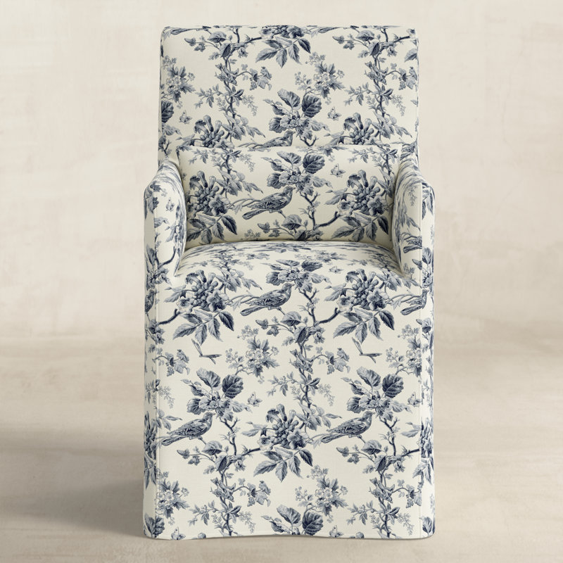 Upholstered Arm Chair, Michigan Bird Toile Navy