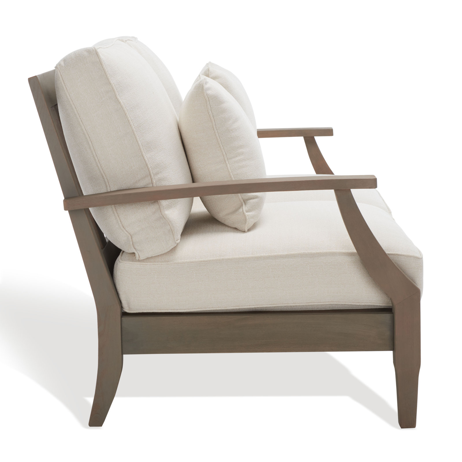 Samya Outdoor Loveseat with Cushions, Light Gray/Beige