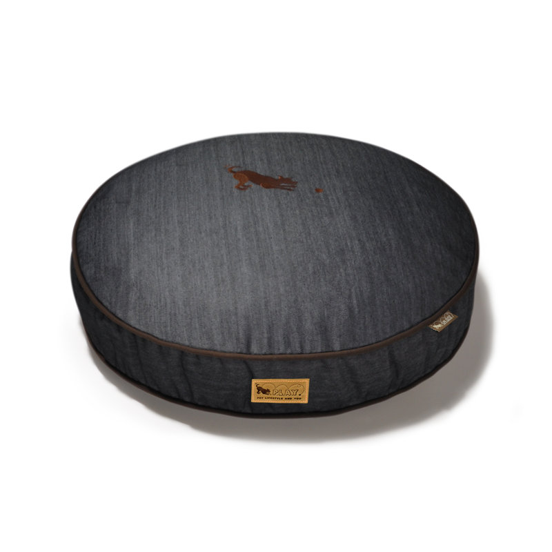 Urban Denim Round Dog Bed, Large (42" W x 42" D x 5" H), Medieval Blue / Mandarin