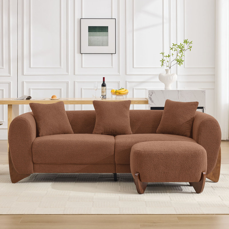 Canapé rembourré 87 po avec repose-pieds Sherpa, Caramel