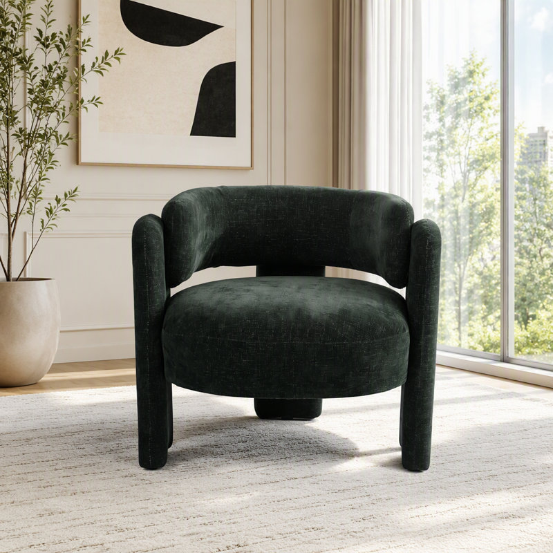 Fauteuil demi-tonneau sculptural avec tissu texturé Sculptural, Green Fabric