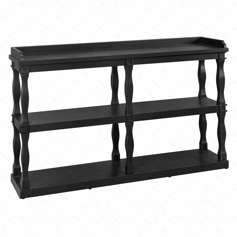 Console Table with 3-Tier Open Storage Spaces And Roman Column Effect Support Legs,Narrow Sofa Entry Table for Living Room, Entryway and Hallway(Black)