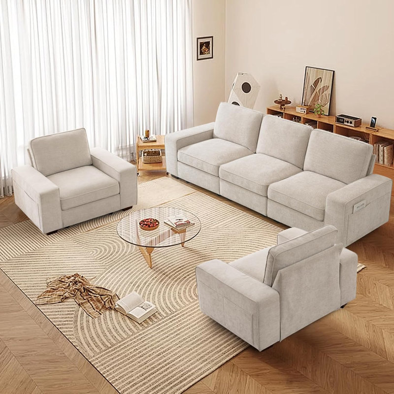 Modular Sofa Couch With Seats Storage, Comfy Chenille Fabric Couch For Living Room, Office, Apart Deep Seat, Usb Charging, With Removable Cover,lightgrey, Single Sofa
