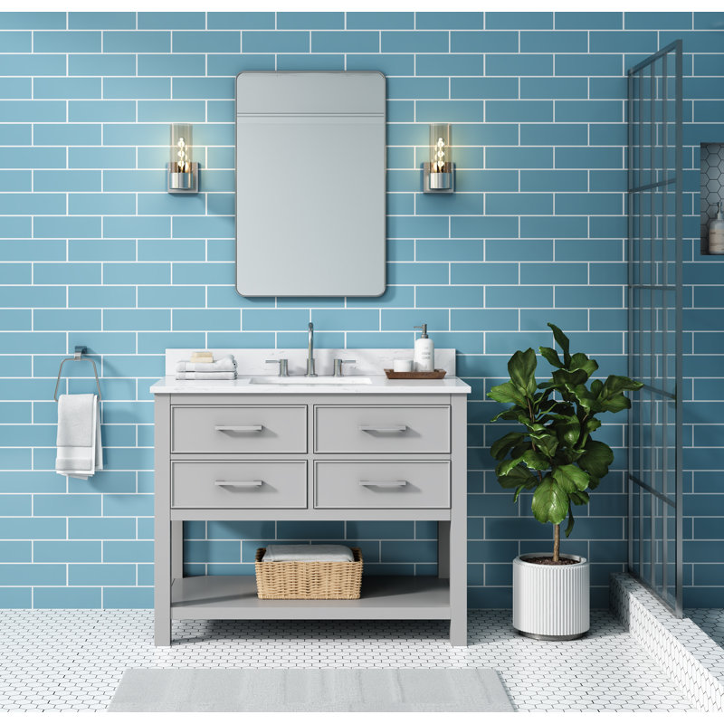 Chilled Gray 43" Single Bathroom Vanity with Engineered Marble Top