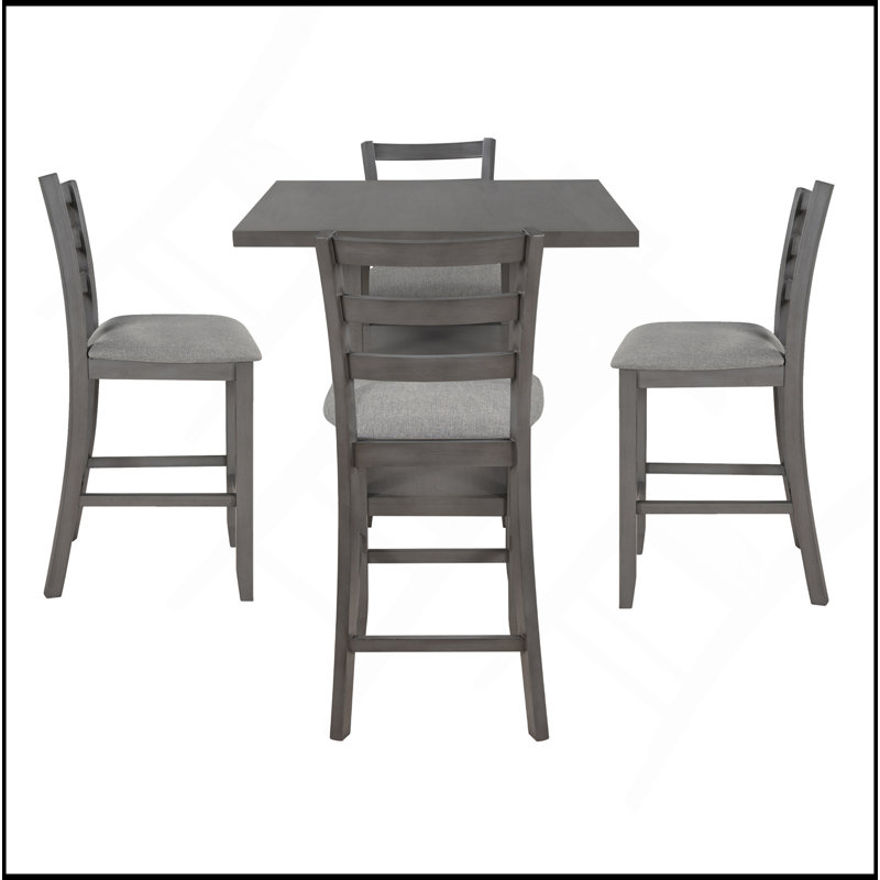 Ensemble de salle à manger 5 pièces à hauteur de comptoir en bois avec chaises rembourrées et étagères de rangement, Gris