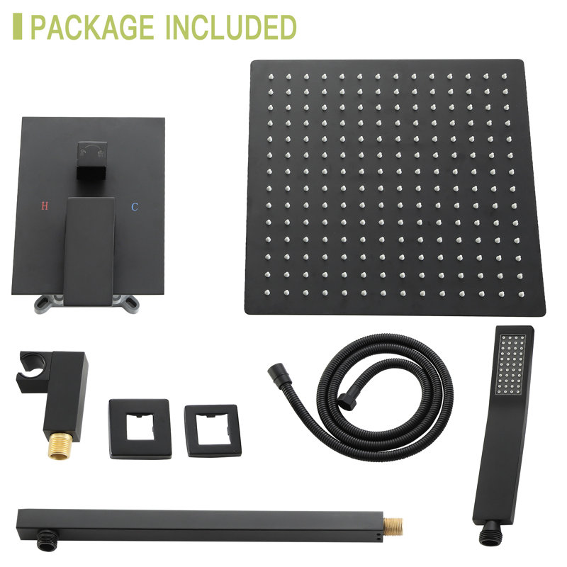 Matte Black Wall Mounted Dual Shower - 12 Inch, Handheld Included Head Inch Square,