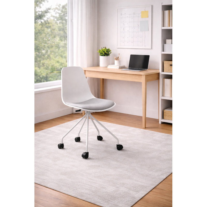 Julyana Modern Office Task Chair with Upholstered Fabric Seat, Padded Cushion, and Rolling Metal Base, White