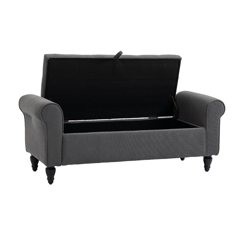 Jhoana Corduroy Upholstered Storage Bench, Gray, 21" H x 53" W x 20" D