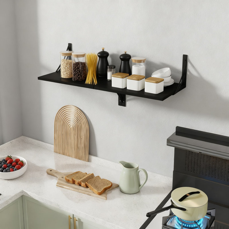 Deep Floating Shelves For Wall, Large Wall Mounted Shelves With Heavy Duty Iron Brackets, Rustic Wood Shelving For Living Room And Bedroom Decor