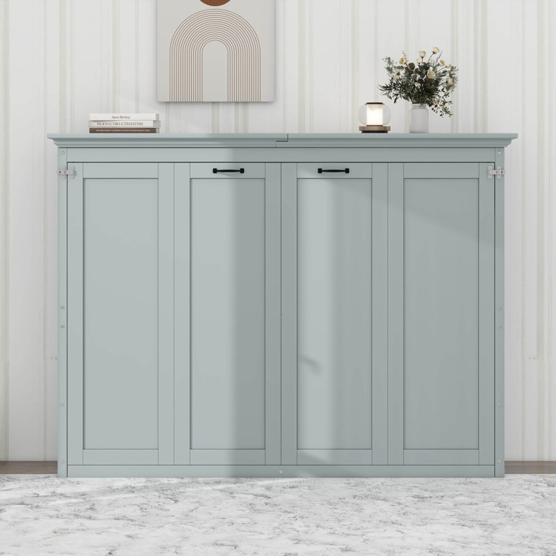 Lit escamotable en bois avec tablette, lit escamotable avec rangement, Gris