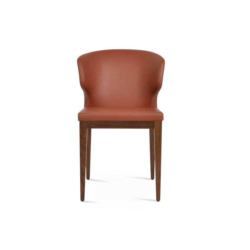 Amed Wood Side Chair, Beech Walnut, Faux Leather Cinnamon