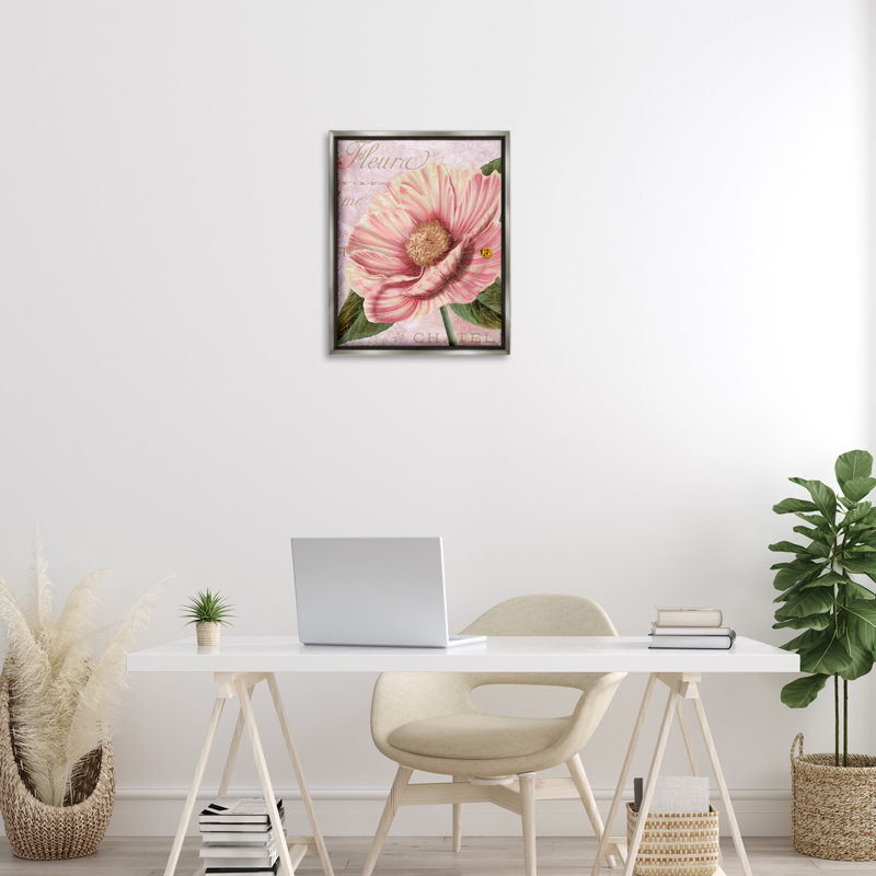 Cadre flottant French Flower & Ladybug, design par Sasha, H 21 po x l 17 po, Cadre flottant gris lustré