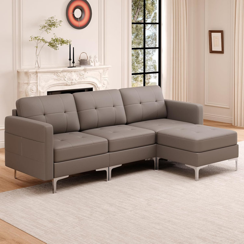 Canapé modulaire réversible 4 pièces 4 pièces, Cuir gris