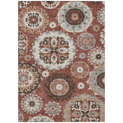 Tapis intérieur lavable à médaillon floral orange 9 pi x 12 pi 9 pi x 12 pi