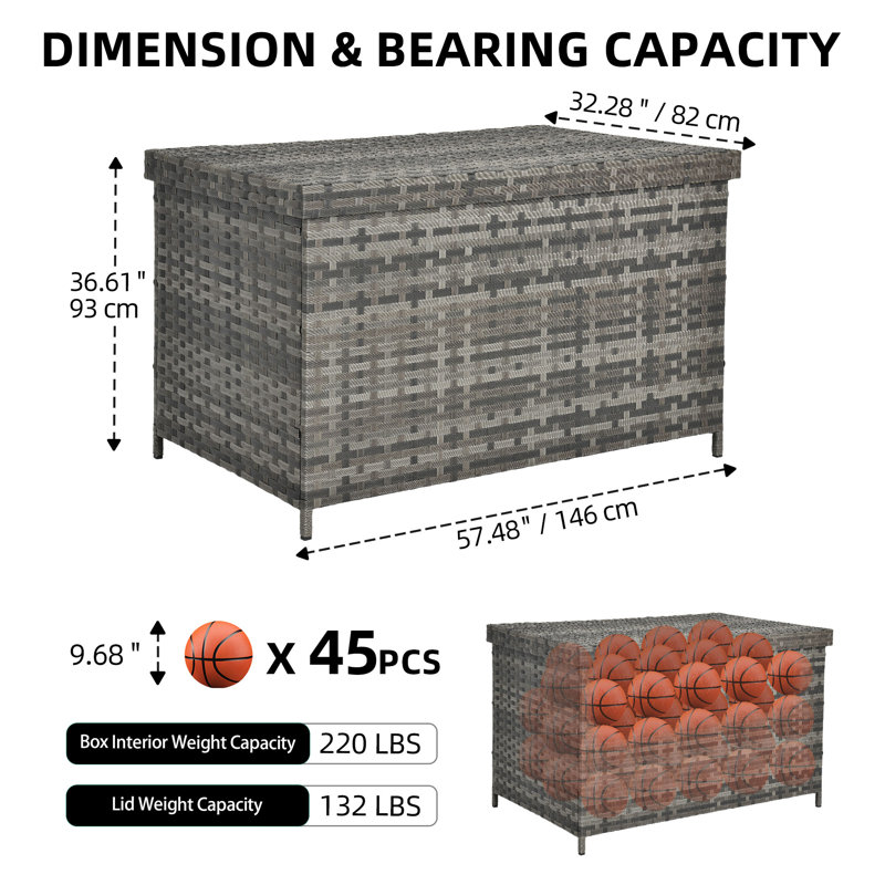 YITA 230 Gallon Wicker Deck Box, Gray