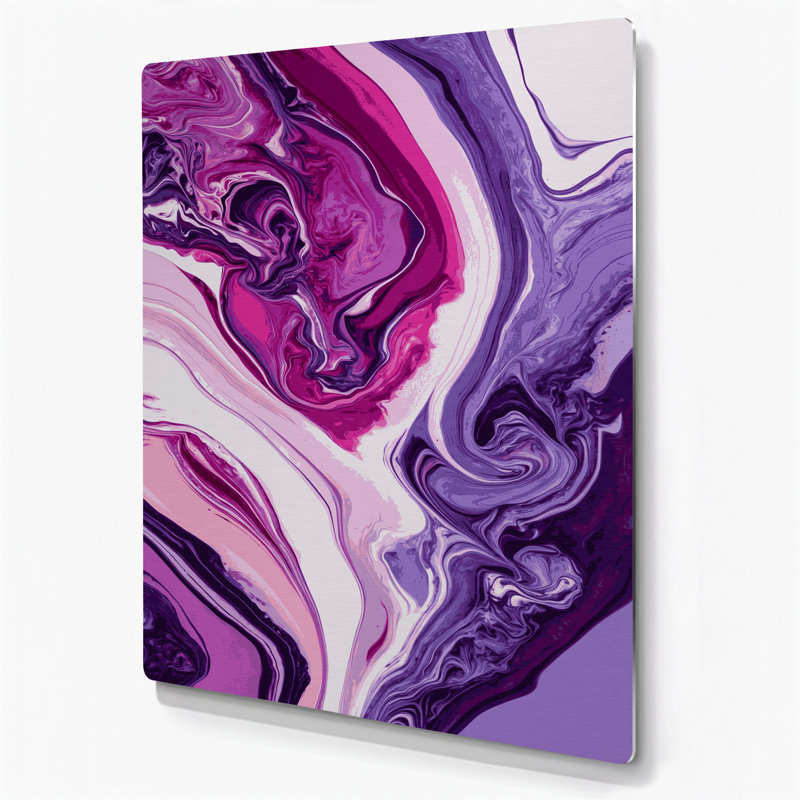 Abstrait art fluide, art mural mauve en métal 70, H 11 po x l 14 po