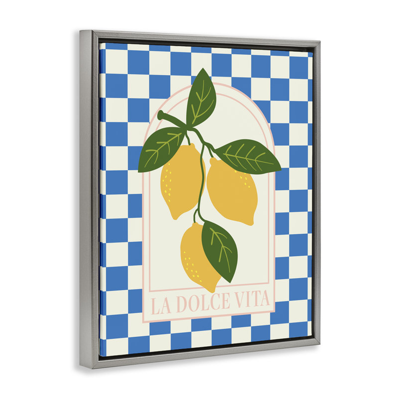 Cadre flottant à carreaux Vibrant Summer Lemons, design par Emily Dumas, H 31 po x l 25 po, Cadre flottant gris lustré
