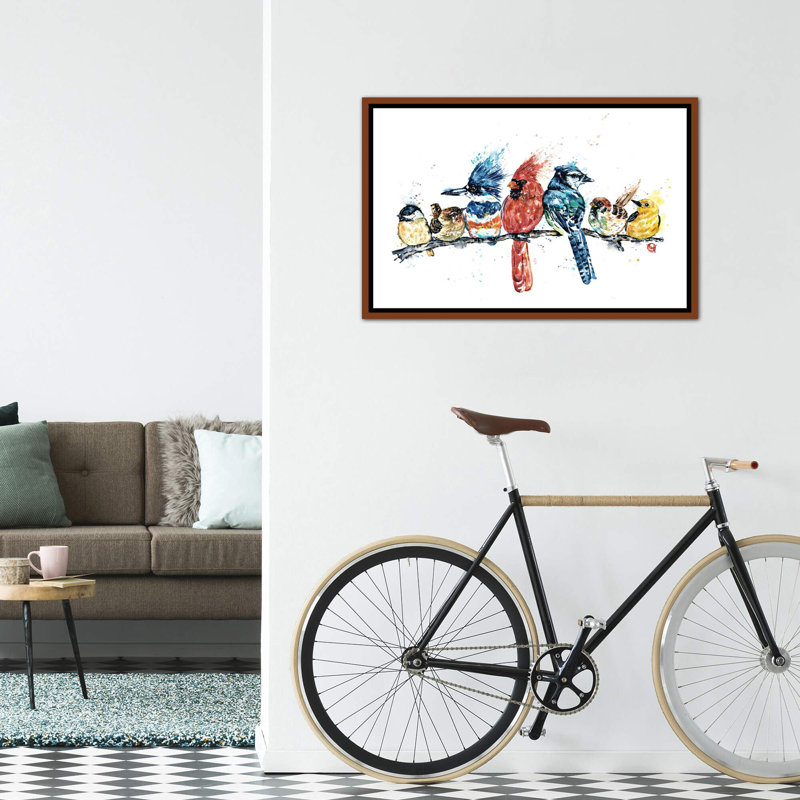 «Birds on a Branch» par Lisa Whitehouse - impression d'art graphique, Toile avec cadre en bois classique, Pas de tapis
