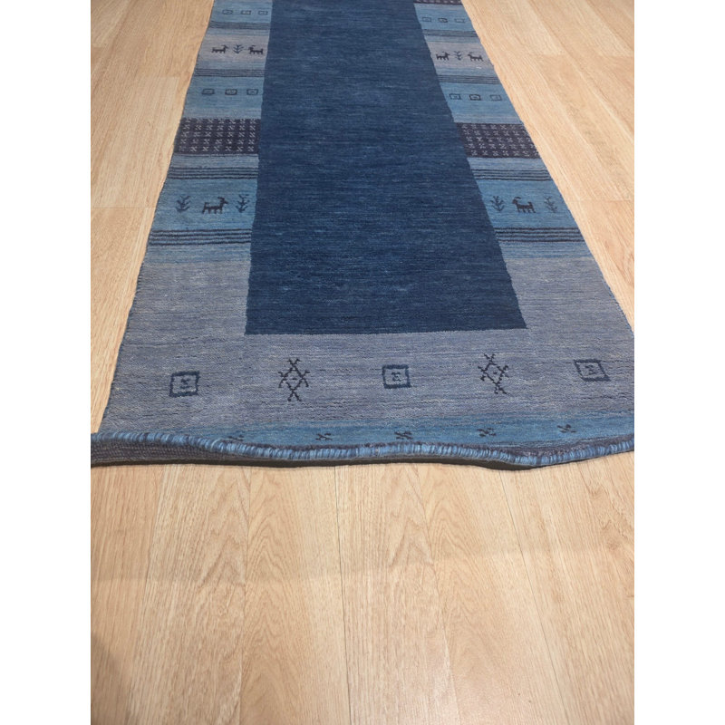 Handloomed Blue Gabbeh Tribal Wool Area Rug, 8' x 10'