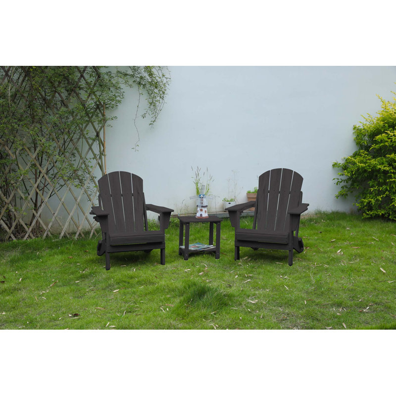 Chaise Adirondack pliante avec table d'appoint, ensemble de chaises Adirondack 3 pièces à texture de bois (comprend 2 chaises et 1 table)
