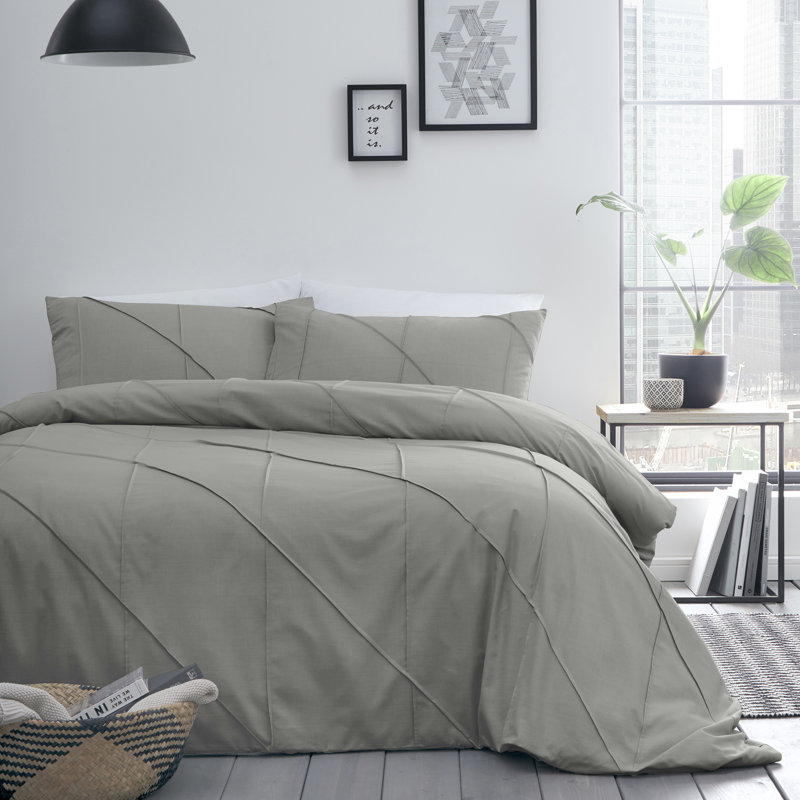 Abana Polyester Solid Colour Duvet Cover Set with Pillowcases, Double Duvet Cover - 2 Standard Pillowcases, Grey