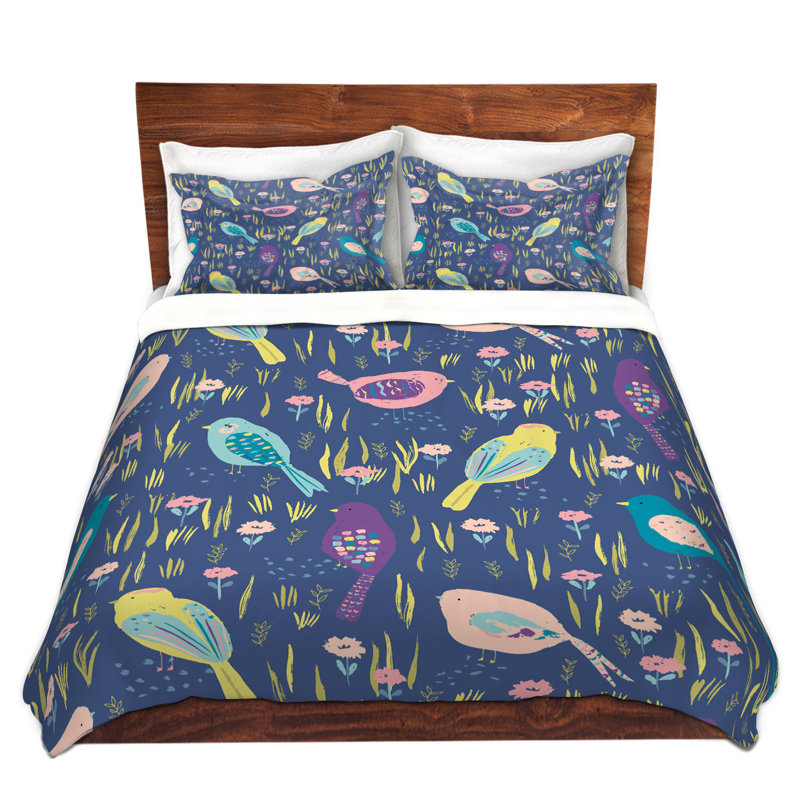 Ensemble de housse de couette summer oiseaux, 1 housse simple + 1 taie standard